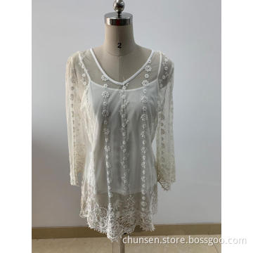 Fashionable Lady's White Embroidered Blouses